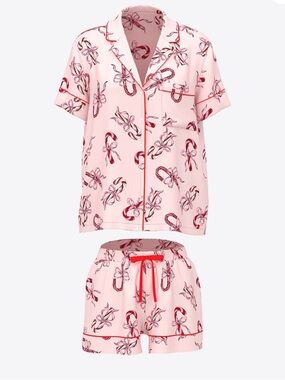 Pink Candy Cane Bow Pajama Set